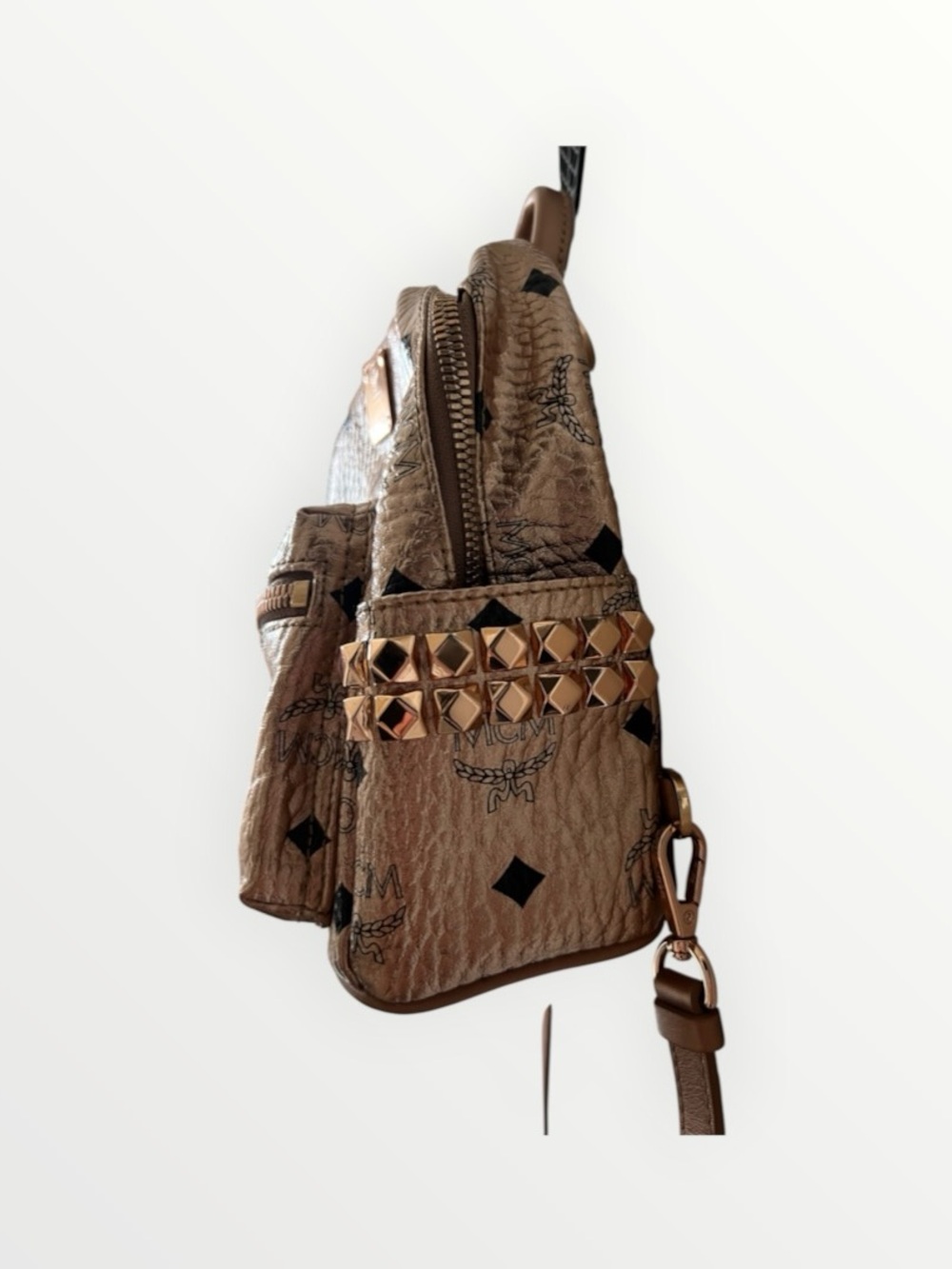 MCM Metallic Rose Gold  Logo-Print Mini Backpack - Picture 3 of 9